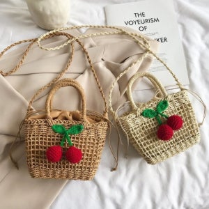 여름 체리 라탄백 왕골가방 버킷백