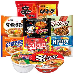 봉지(신라면 너구리얼큰 안성탕면 짜파게티 삼양라면 불닭볶음 진라면매운맛 팔도비빔면)+컵(육개장사발면 왕뚜껑)