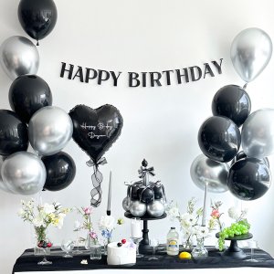 생일파티 용품 생일풍선 세트 이벤트 홈파티 장식 꾸미기 블랙 크롬실버