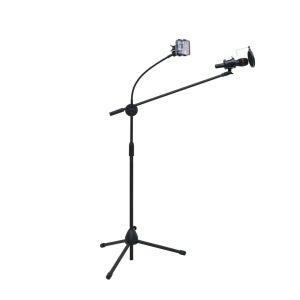 Coms 2 in 1 마이크 스탠드 거치대 삼각대 바닥 설치용 T자 방송용 스마트폰 길이조절 BT837