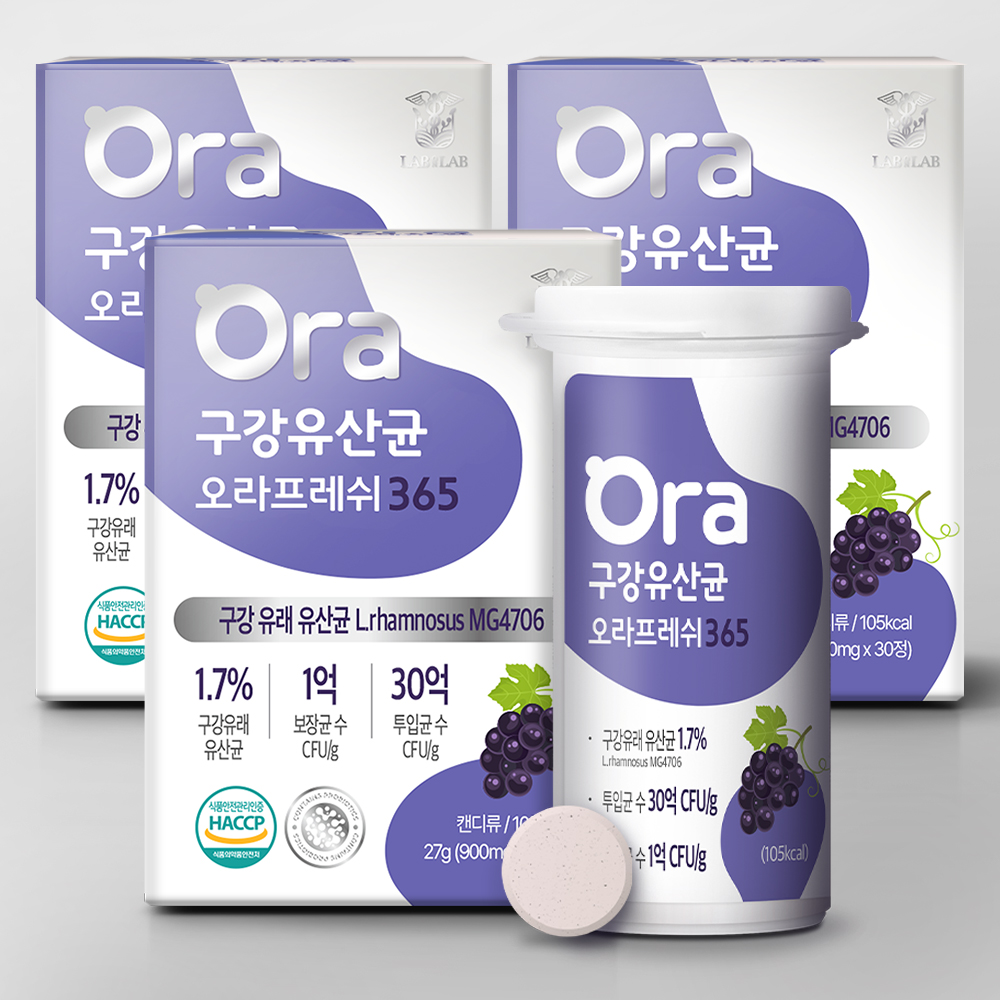 랩온랩 구강유산균 오라프레쉬 365 900mg 30정, 3개