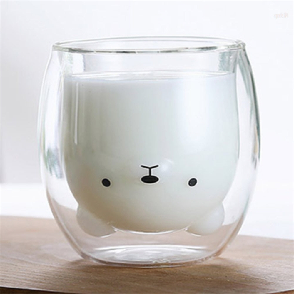 아이템핫딜2 홈카페유리컵 행복카페 이중 유리컵250ml 아기곰