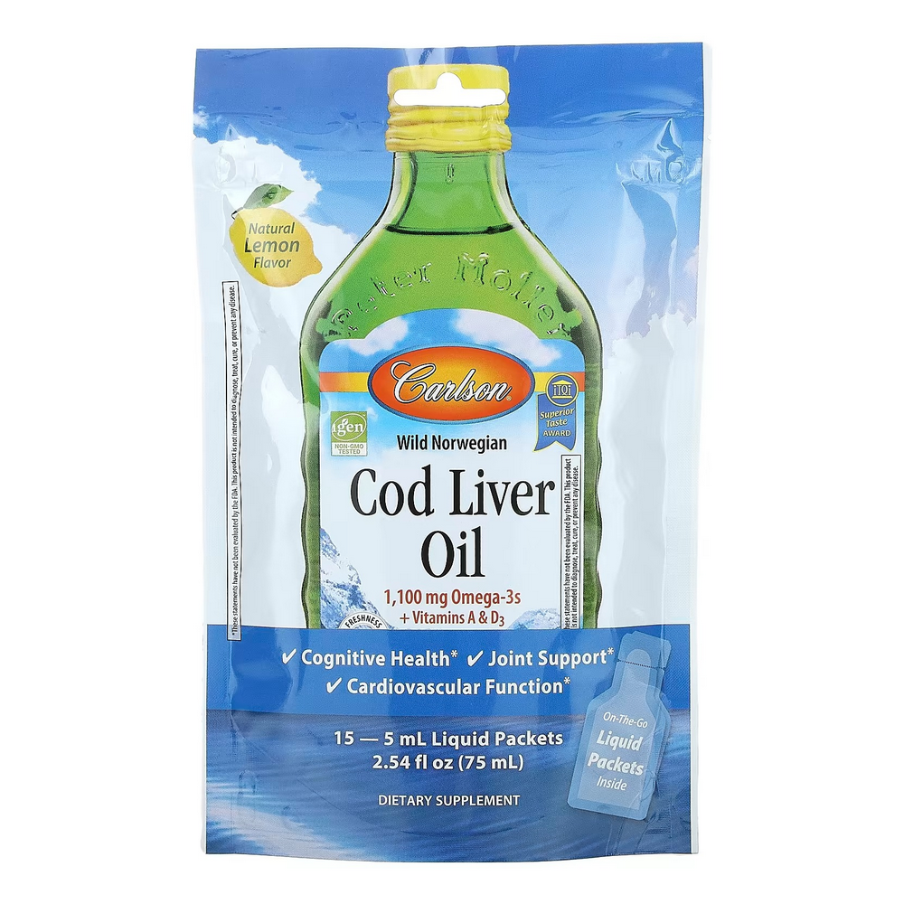 칼슨 와일드 <b>노르웨이</b>안 <b>코드리버오일</b> 내추럴레몬 15<b>리퀴드</b>팩 각5ml