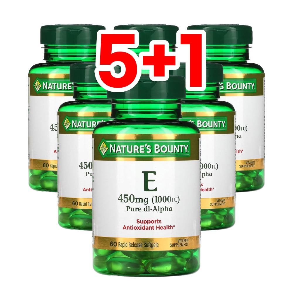 [5+1] 네이처스바운티 <b>비타민E 퓨어 Dl-</b>Alpha <b>450mg</b> (1000IU) 60 속방형 정