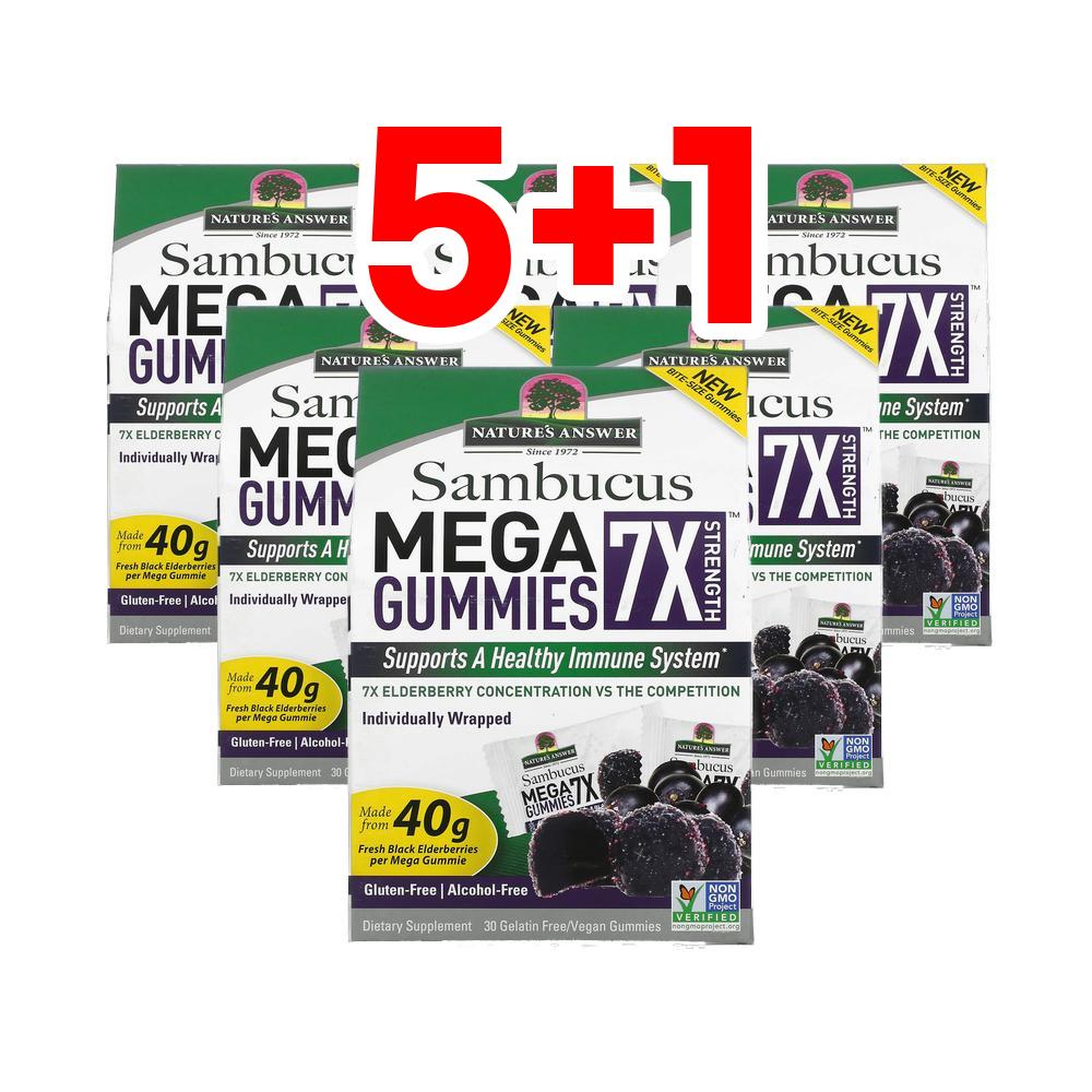 [5+1] 네이처스앤서 <b>삼부커스 메가 구미 7X 스트렝스</b> 블랙엘더베리 30구미