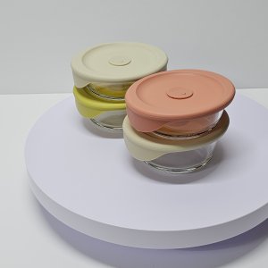 바로한끼 글라스 밥용기 4P세트 355ml+450ml 실리콘뚜껑 전자렌지용 냉동밥 용기