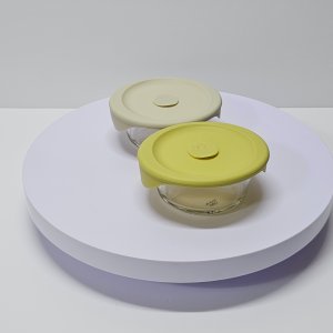 바로한끼 글라스 밥용기 450ML 2P 실리콘 스팀홀 전자레인지 이유식 햇쌀밥 용기