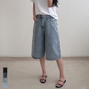여성 청반바지 버뮤다팬츠 여름 와이드 6부 7부 플랩 포켓 연청 흑청 키작녀 빅사이즈
