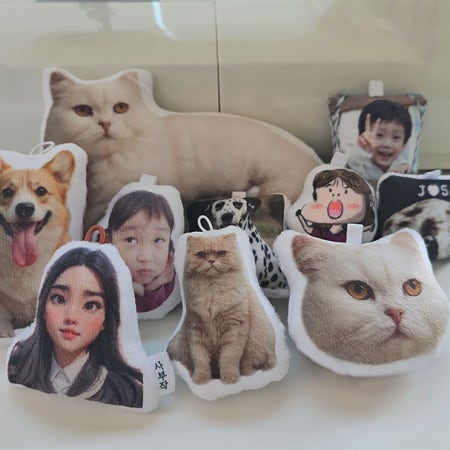 포토 쿠션키링 주문제작 페브릭인형 고양이 강아지 극세사 커스텀 누끼사진 대량소량