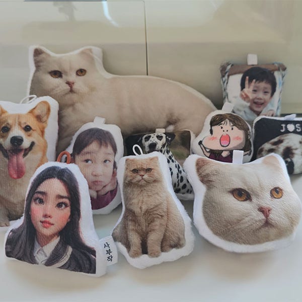 사부작제작소 포토 쿠션키링 주문제작 페브릭인형 고양이 강아지 극세사 커스텀 누끼사진 대량소량