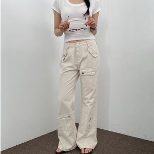 유니크 y2k 힙 젠지 여름 절개 멀티포켓 코튼 면 슬림 부츠컷 롱팬츠 긴바지