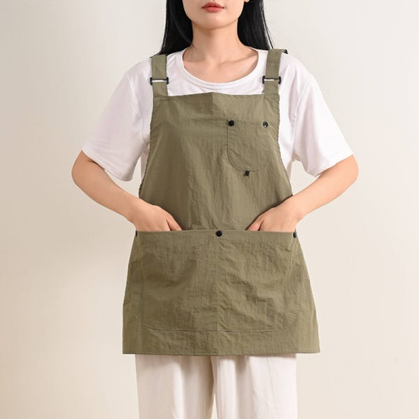 방수 앞치마 숏 짧은 가벼운 미용실 어린이집 카페 공방 식당 주방 클래식 카키