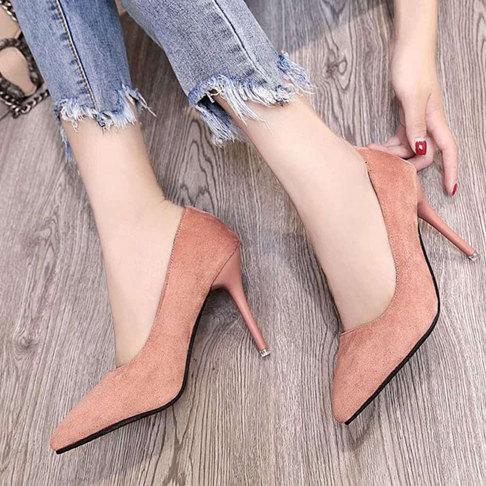 뾰족 여자 베이지 색 펌프스 스틸레토 킬힐 구두 힐 11cm