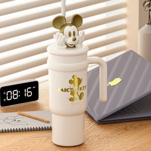 디즈니 대용량 보온 보냉 빨대 텀블러 손잡이 귀여운 차량용 물컵 900ml, 미키