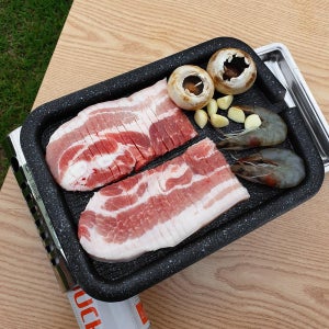 KSJ 나무결 무늬 미니 사각불판 캠핑 혼밥 혼술 1인용 구이 그릴팬