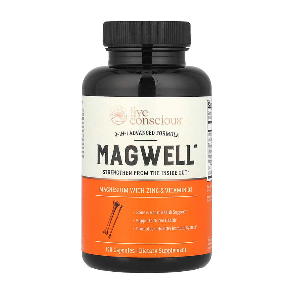 <b>Live Conscious</b> MagWell <b>비타민D3</b> 마그네슘 아연 120 캡슐
