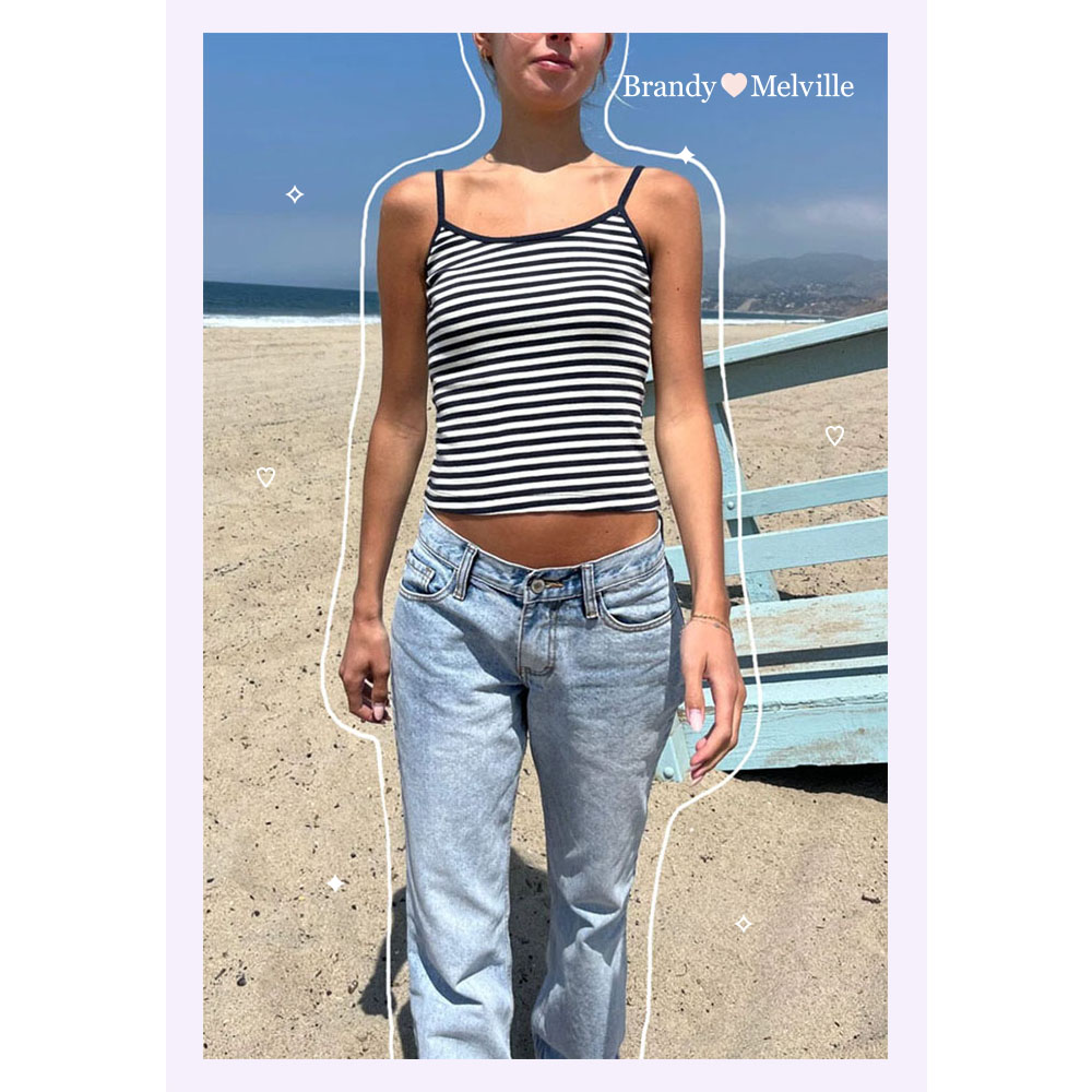 브랜디멜빌 Brandy Melville 스카일라 스트라이프 탱크 여성 민소매 탑 (네이비 블루/화이트)