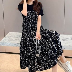 은은한 패턴 선물 캐주얼 꽃무늬 썸머 편한 휴양지 원피스 패션 여성 데일리 반팔 우아하고 여행