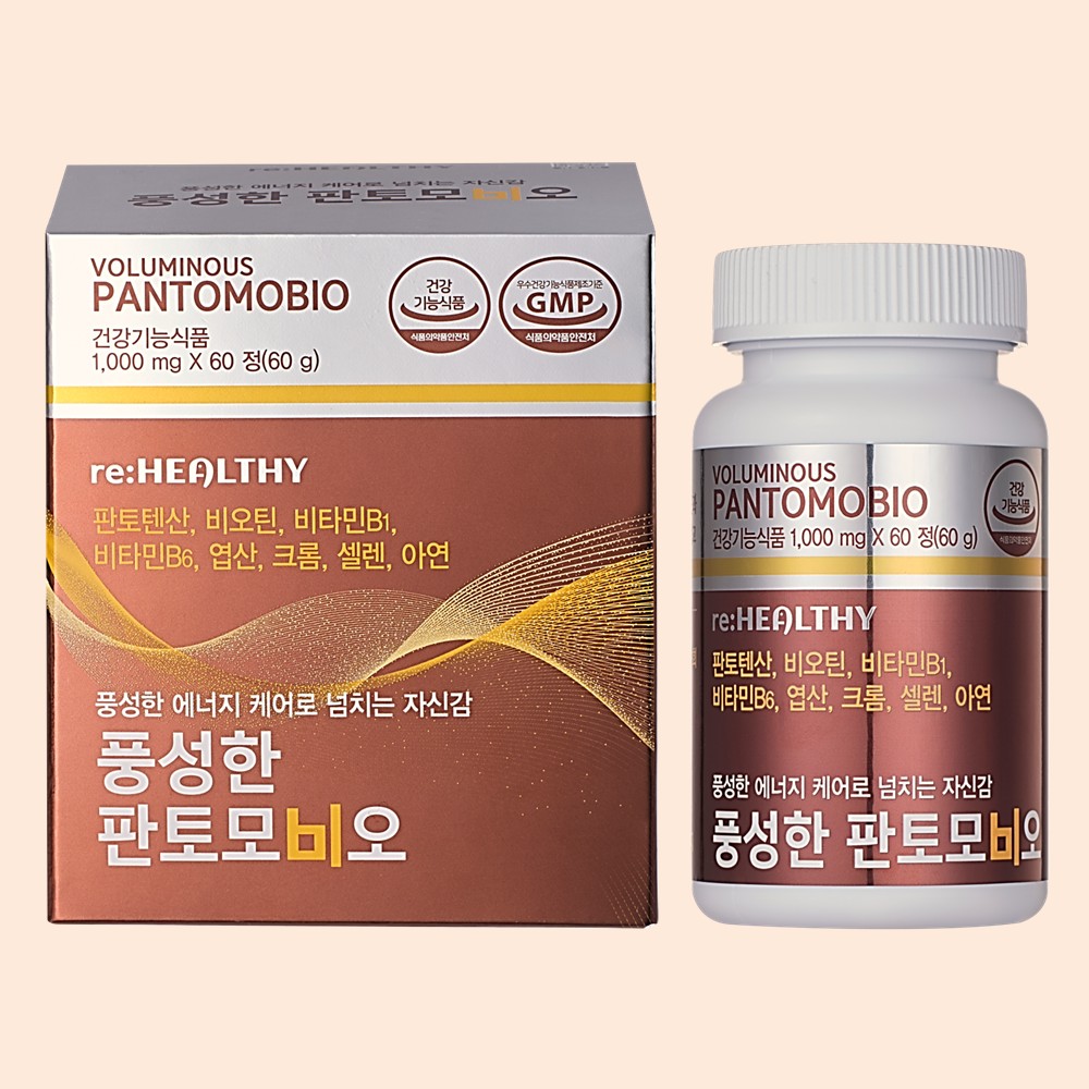 판토모비오 풍성한 활력 비타민B군 영양제 비오틴 <b>판토텐산</b> 부원료 맥주효모 60정, 1개