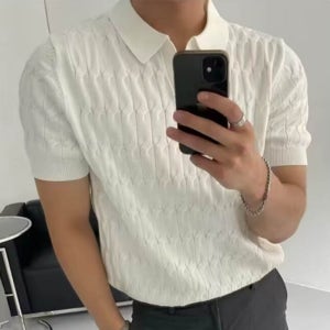 남자 여름 카라 반팔니트 티셔츠 슬림핏 머슬핏 꼬임패턴 데일리 댄디 캐주얼 데이트룩