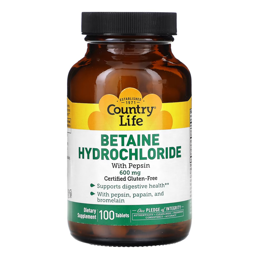 컨츄리라이프 <b>베타인 하이드로클로라이드</b> 위드 펩신 <b>600mg</b> 100타블렛