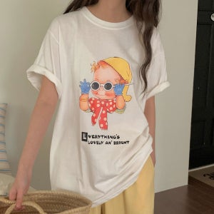 여름 반팔티 썬글 오버핏 박스티 면 이너 레이어드 여성 티셔츠