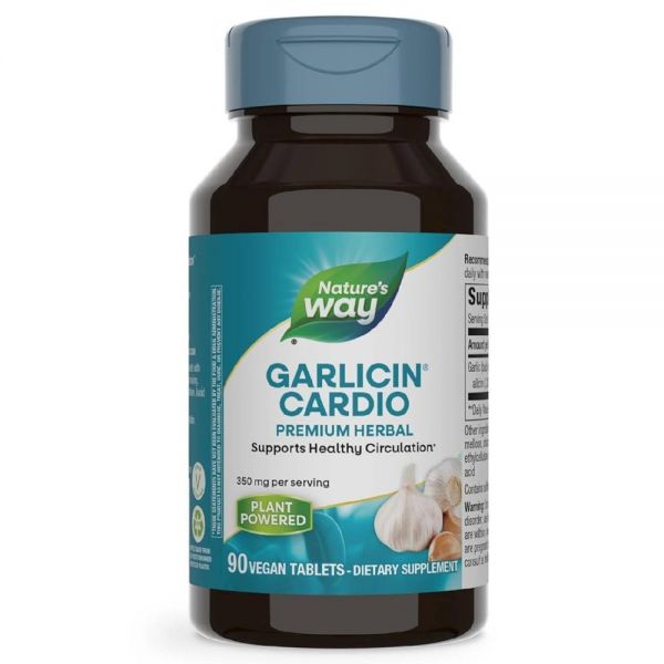 <b>Nature’s Way</b> Garlicin Cardio 프리미엄 허브 건강한 <b>혈액 순환</b> 지원 1회 제공량당 350mg 90정