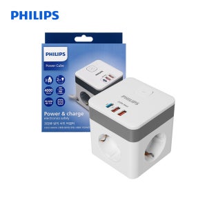 필립스 고용량 파워 큐브 멀티탭 3구 USB C타입 A타입 2M