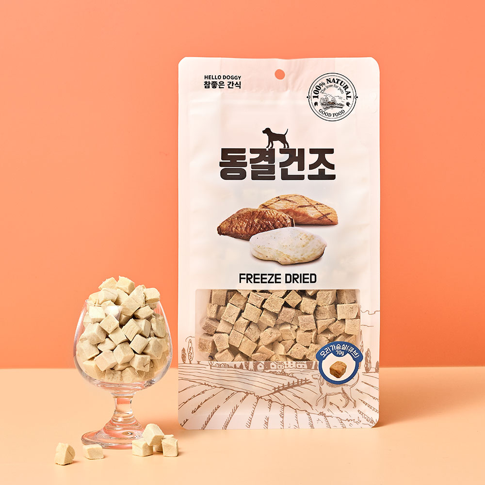 헬로도기 고양이열빙어 고양이트릿 동결건조간식 오리가슴살큐브, 70g, 1개