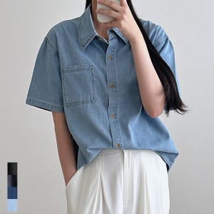 여성 반팔 셔츠 여름 데님 루즈핏 포켓 흑청 진청 연청 청남방