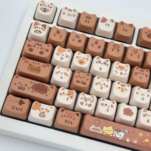 표정부자 냥냥이 140키 영문 PBT 키보드꾸미기 예쁜 브라운 고양이 풀배열 MAO 키캡