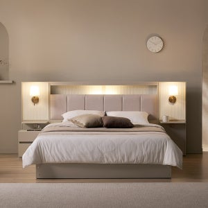 베디스 호텔침대 포레 수납 LED조명 패브릭 쿠션헤드 템바보드 라지킹 침대프레임
