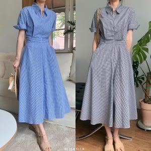 깅엄 고방 체크원피스 키작녀원피스 여름결혼식하객룩 결혼식복장