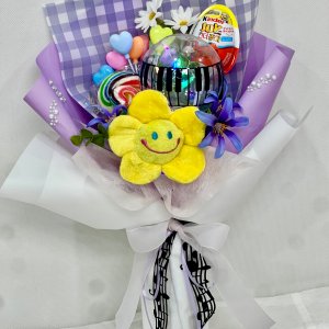 연주회 킨더 꽃다발 학예회 발표회 사탕 롤리팝 실크플라워 스마일꽃 피아노 악기