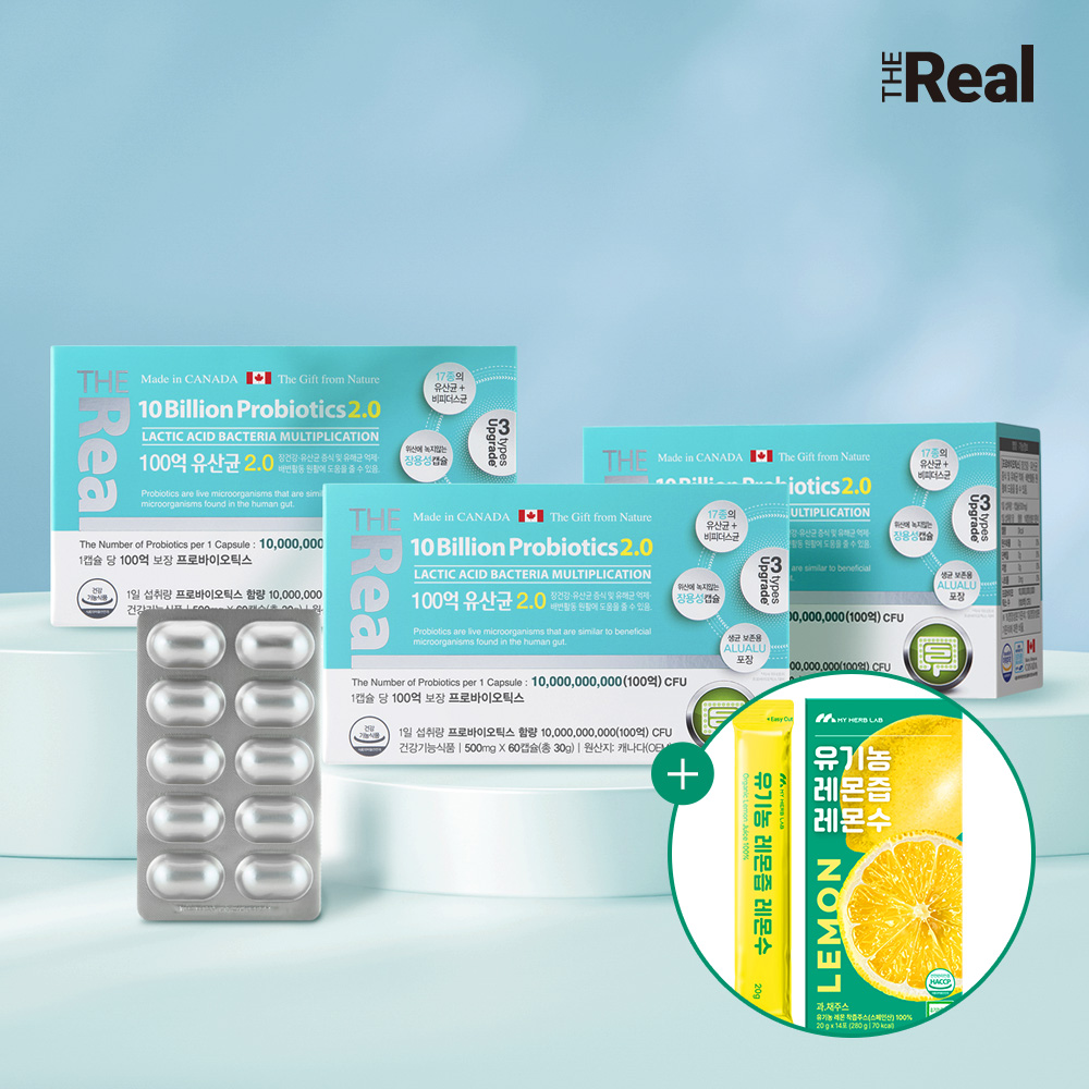 더리얼 100억 2.0 유산균 프로바이오틱스 60캡슐 3박스 총 6개월분 + 레몬즙