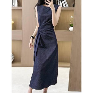 LF 프렌치 트위스트 데님 원피스 롱 니트 겨울 짙은 블루