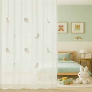 창사랑 쁘띠 자수 쉬폰커튼 아기방 아이방 커튼 양 구름 토끼 별 달 무늬