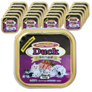 퍼피프랜드 강아지캔 강아지통조림 애견 습식 유동식 오리고기(사각), 100g, 24개