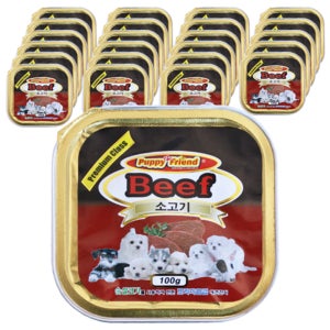 퍼피프랜드 강아지캔 강아지통조림 애견 습식 유동식 소고기(사각), 100g, 24개
