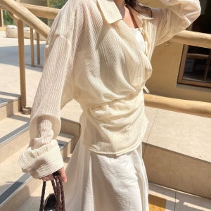 당일 25ss 브론즈 스텔 랩 셔츠 남방 블라우스 린넨 카라 시스루 루즈핏 박시한NB