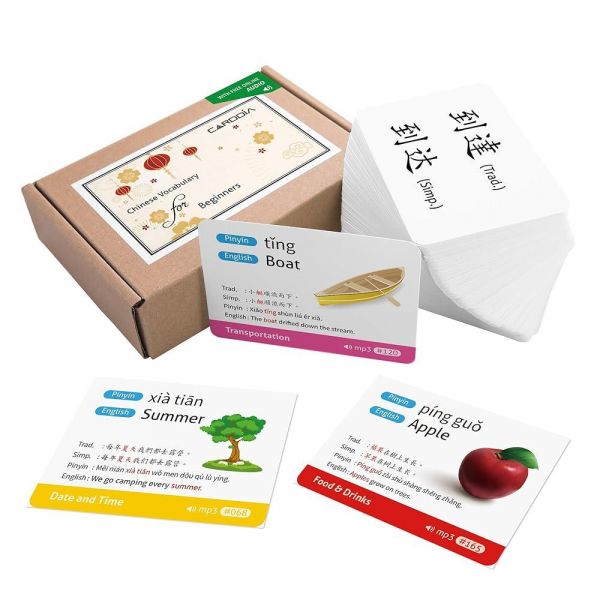 초보자를 위한 중국어 만다린 어휘 플래시 카드 (번체 및 중국어 간체, 예제 문장 및 오디오 MP3 포함)