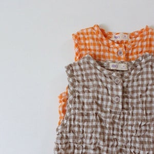 (바로배송) 아동나시티 한스 쪼글 고방 체크 민소매 티셔츠 (S M L)