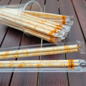 OPP 비닐 대나무젓가락 1000개 주황 / 업소용 일회용 나무젓가락 팩앤팩