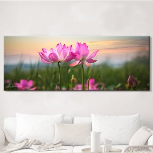 연꽃 그림 액자 거실 인테리어 캔버스 와이드 대형 노을연꽃 풍수 더아트컴퍼니