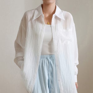 모아유 여성 여름셔츠 시스루 루즈핏 여리핏 남방 비치웨어 바캉스룩 커버업 블라우스 살안타템