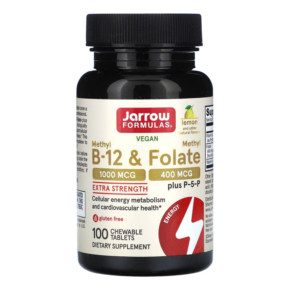 재로우포뮬러 비건 <b>메틸B12</b> &amp; 엽산 엑스트라 스트랭스 <b>레몬</b>맛 100츄어블타블렛