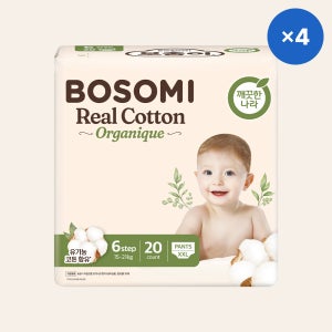 보솜이 리얼코튼 오가니크 유기농 순면 팬티형 기저귀 점보형 6단계 20개입 4팩 80매