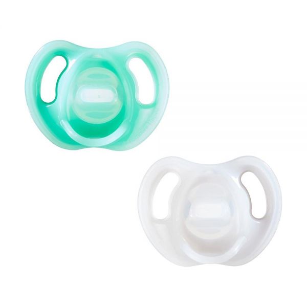 Tommee Tippee 초경량 실리콘 젖꼭지 06개월 대칭 일체형 디자인 BPA <b>프리</b> 빙키 블루화이트 2개 팩144035 6-18 Month (Pack of 2)
