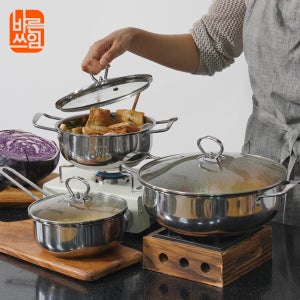 BASS 스테인레스 IH 인덕션냄비 연마제제거 편수 18cm 냄비