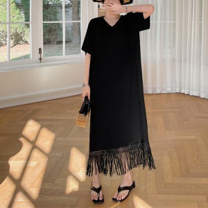 수술 롱원피스 주름 브이넥 플리츠 빅사이즈 비치원피스 여름휴가 휴양지 나들이 찰랑